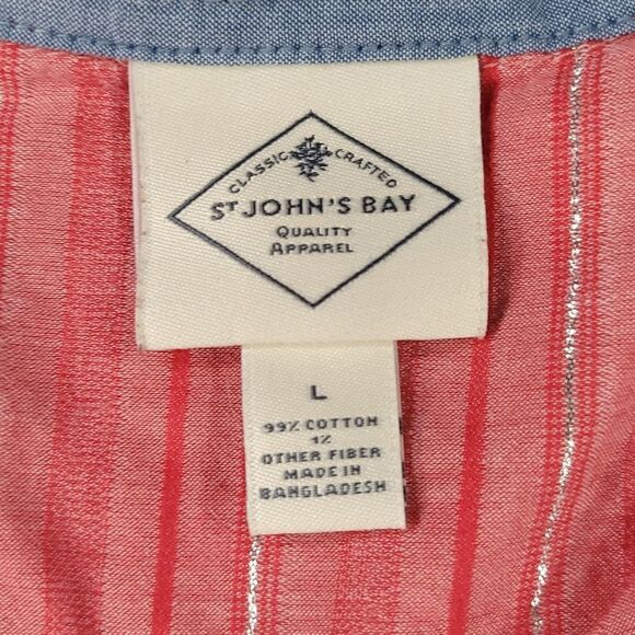 🔺️St. John's Bay Red & Silver Stripe Buttoned Long Sleeve Shirt w/Chest Pockets - Picture 10 of 11